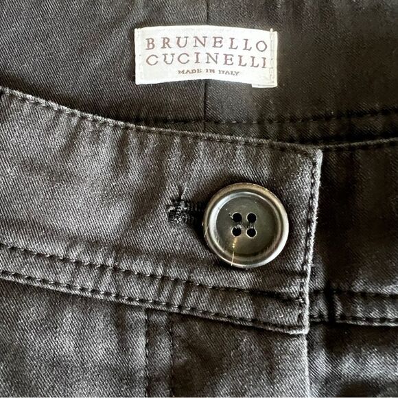 Brunello Cucinelli Black Cotton Stretch Tapered Trouser Pants Mid Rise Size 10 - Picture 7 of 10